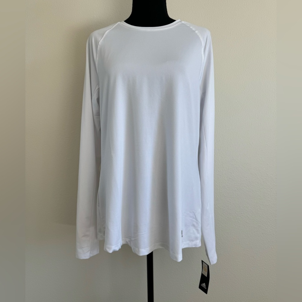 Adidas~ Women's Active‎ UPF 50 Mesh Shirt Long SIv Knit Base Layer White XL NWT